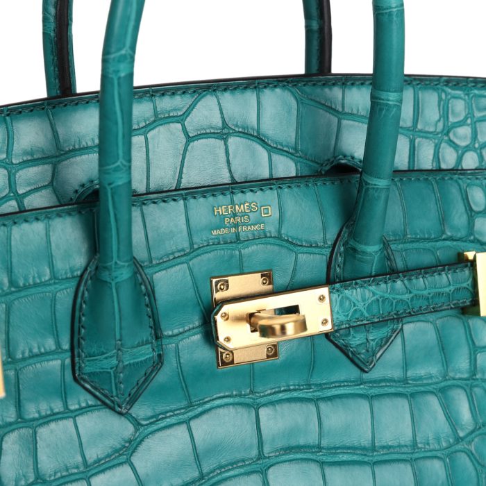 Handmade Bag HB 25 Bleu Paon Matte Alligator Gold Hardware - 图片 6
