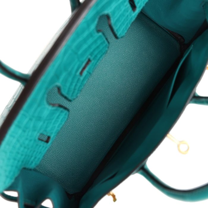 Handmade Bag HB 25 Bleu Paon Matte Alligator Gold Hardware - 图片 7