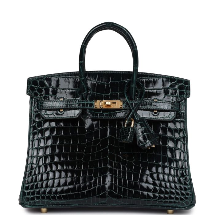 Handmade Bag HB 25 Vert Cypress Shiny Niloticus Crocodile Gold Hardware