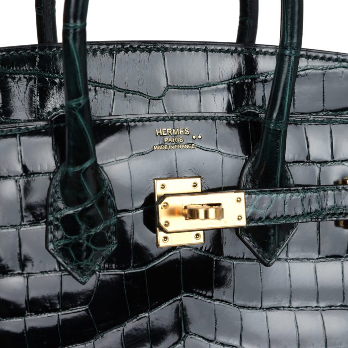 Handmade Bag HB 25 Vert Cypress Shiny Niloticus Crocodile Gold Hardware - 图片 6