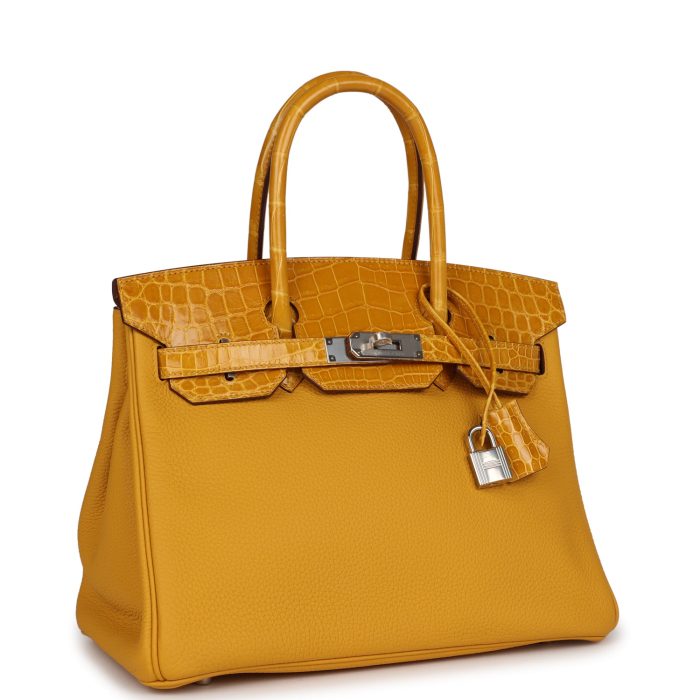 Handmade Bag HB 30 Jaune Ambre Shiny Niloticus Crocodile and Togo Touch Palladium Hardware - 图片 2