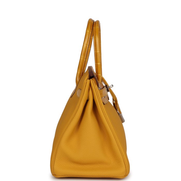 Handmade Bag HB 30 Jaune Ambre Shiny Niloticus Crocodile and Togo Touch Palladium Hardware - 图片 3