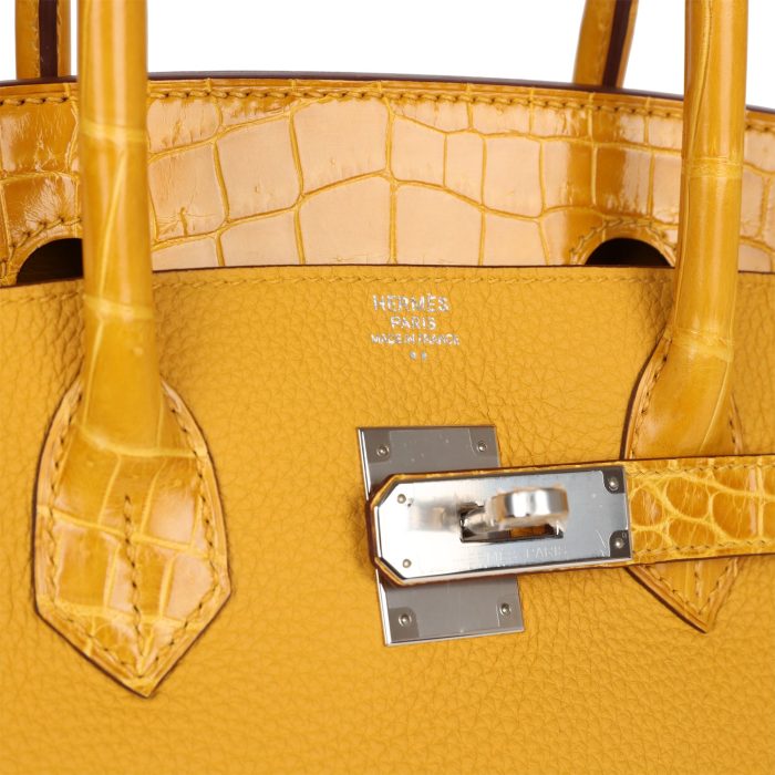 Handmade Bag HB 30 Jaune Ambre Shiny Niloticus Crocodile and Togo Touch Palladium Hardware - 图片 6