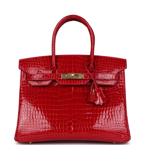 Handmade Bag HB 30 Braise Shiny Porosus Crocodile Gold Hardware