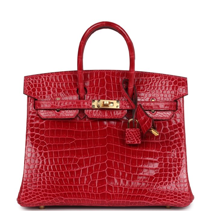 Handmade Bag HB 25 Braise Shiny Porosus Crocodile Gold Hardware