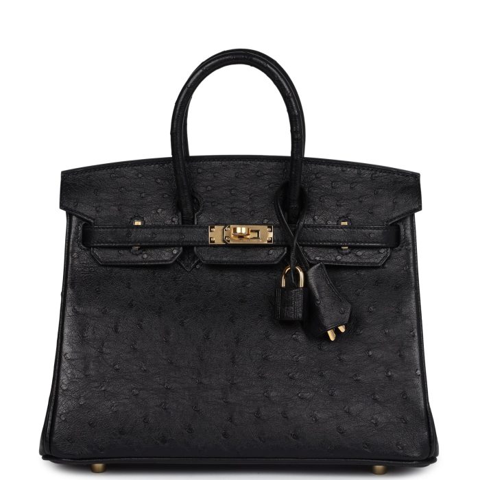 Handmade Bag HB 25 Black Ostrich Gold Hardware