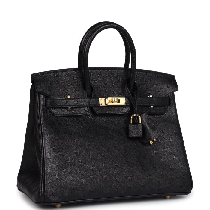 Handmade Bag HB 25 Black Ostrich Gold Hardware - 图片 2