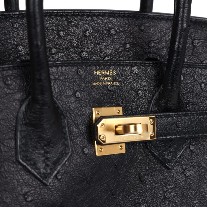 Handmade Bag HB 25 Black Ostrich Gold Hardware - 图片 6