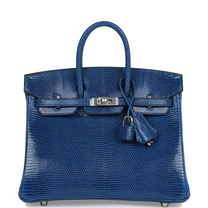 Handmade Bag HB 25 Bleu Saphir Lizard Palladium Hardware