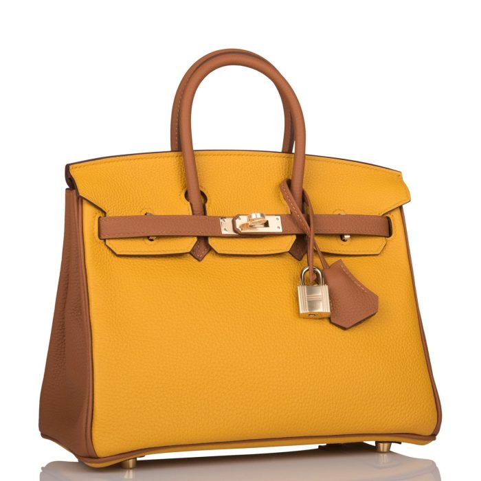 Handmade Bag HSOB(HSS) 25 Jaune Ambre and Gold Togo Permabrass Hardware - 图片 2
