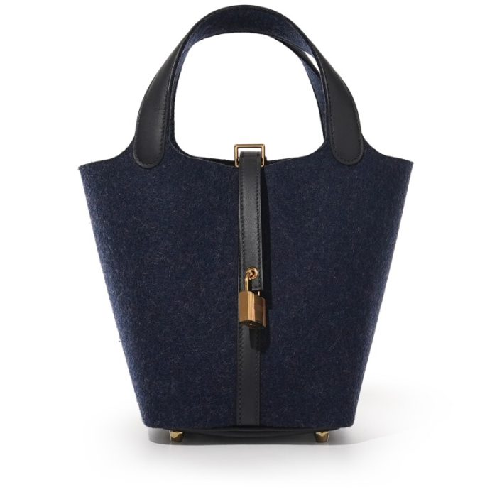 Handmade HPL 18 Bleu Nuit Feutre Wool and Black Swift Gold Hardware