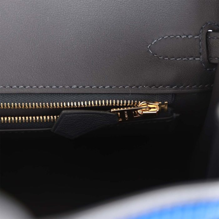 Handmade Bag HB 25 Cote-a-Cote Tuffetage Bleu Saphir and Caban Swift Permabrass Hardware - 图片 7