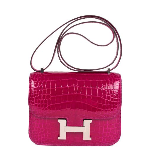 Handmade Bag HC 18 Rose Pourpre Shiny Alligator Palladium Hardware