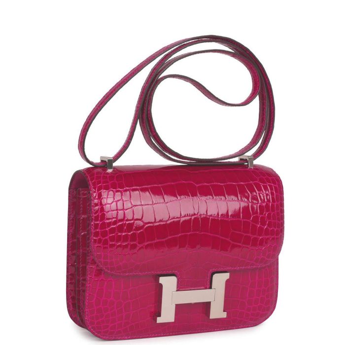 Handmade Bag HC 18 Rose Pourpre Shiny Alligator Palladium Hardware - 图片 2