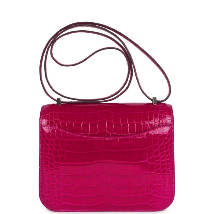 Handmade Bag HC 18 Rose Pourpre Shiny Alligator Palladium Hardware - 图片 4