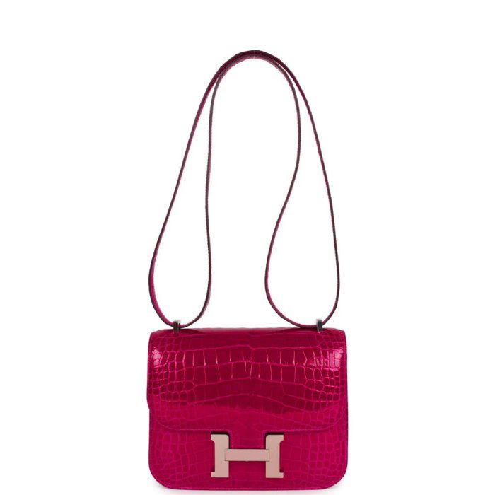 Handmade Bag HC 18 Rose Pourpre Shiny Alligator Palladium Hardware - 图片 6