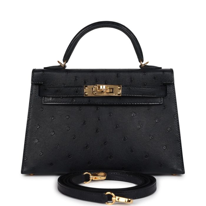 Handmade HKS 20 Black Ostrich Gold Hardware