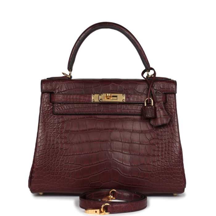 Handmade HKR 28 Bordeaux Matte Alligator Gold Hardware