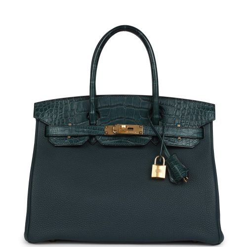 Handmade Bag HB 30 Vert Cypress Togo and Matte Alligator Touch Gold Hardware