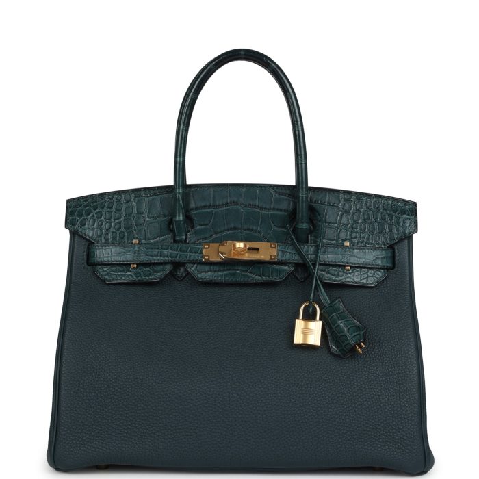 Handmade Bag HB 30 Vert Cypress Togo and Matte Alligator Touch Gold Hardware