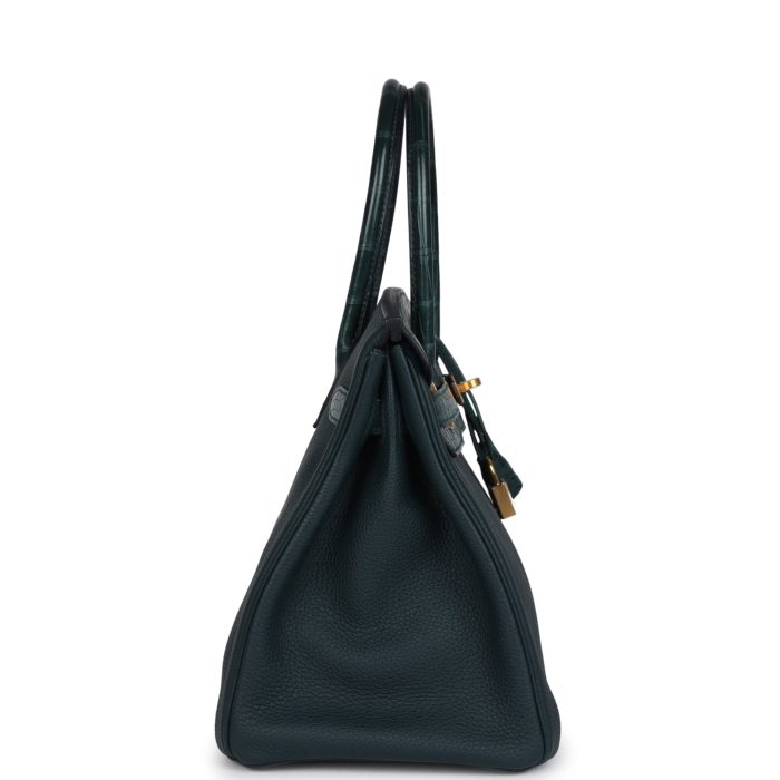 Handmade Bag HB 30 Vert Cypress Togo and Matte Alligator Touch Gold Hardware - 图片 2