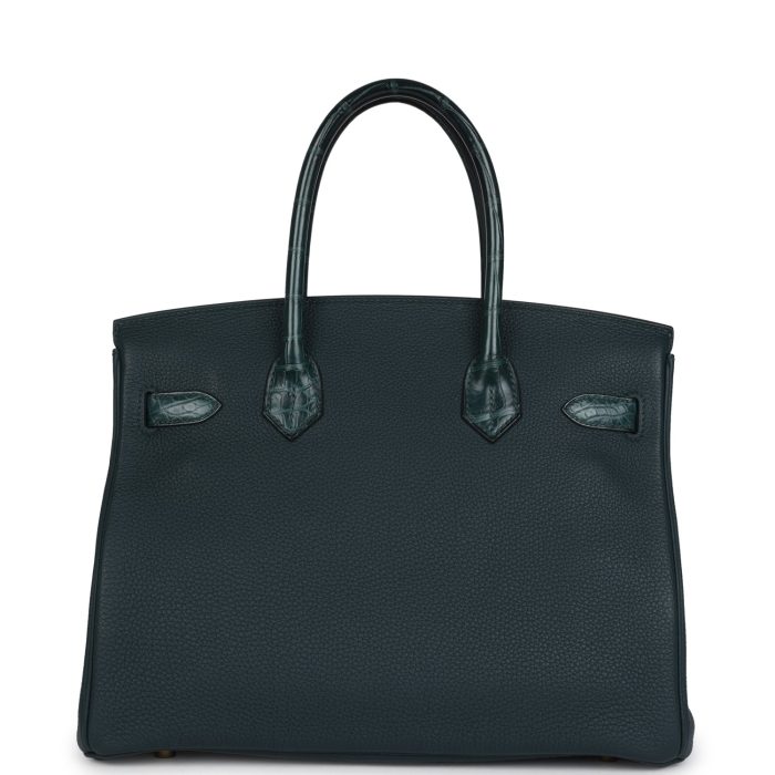 Handmade Bag HB 30 Vert Cypress Togo and Matte Alligator Touch Gold Hardware - 图片 3