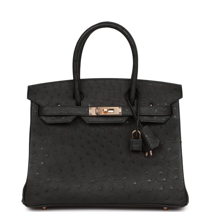 Handmade Bag HB 30 Black Ostrich Rose Gold Hardware