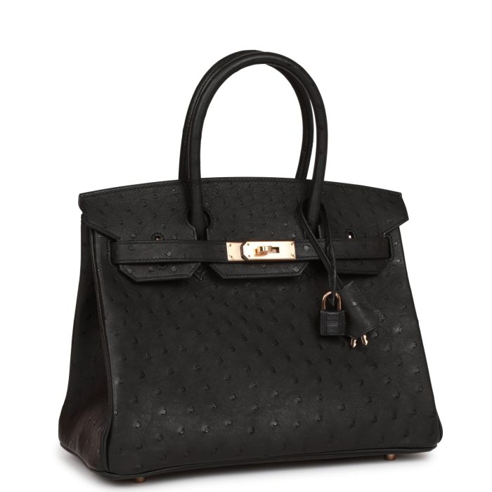 Handmade Bag HB 30 Black Ostrich Rose Gold Hardware - 图片 2