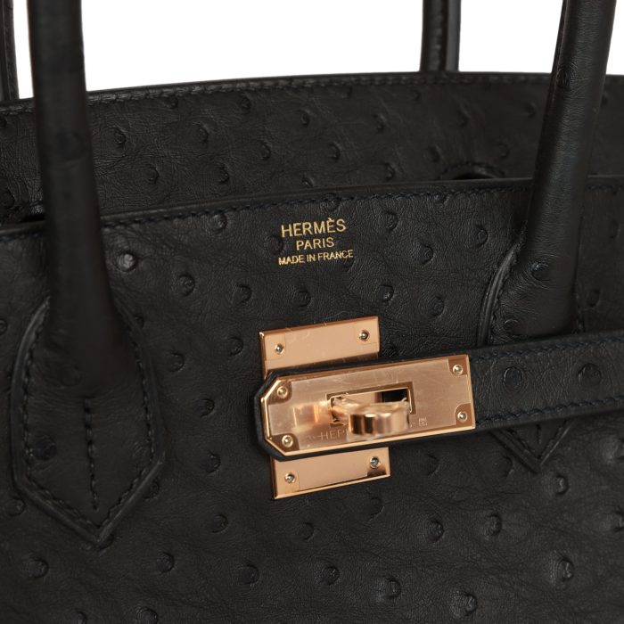 Handmade Bag HB 30 Black Ostrich Rose Gold Hardware - 图片 6