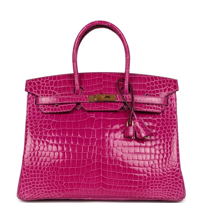 Handmade Bag HB 35 Rose Scheherazade Shiny Porosus Crocodile Gold Hardware