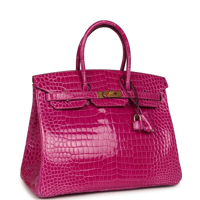 Handmade Bag HB 35 Rose Scheherazade Shiny Porosus Crocodile Gold Hardware - 图片 2