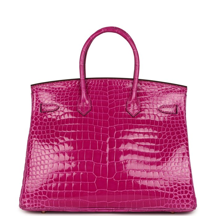 Handmade Bag HB 35 Rose Scheherazade Shiny Porosus Crocodile Gold Hardware - 图片 4