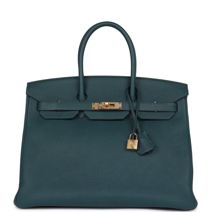 Handmade Bag HB 35 Vert Rousseau Togo Gold Hardware