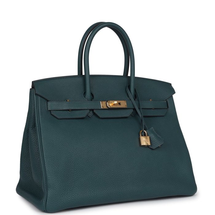Handmade Bag HB 35 Vert Rousseau Togo Gold Hardware - 图片 2