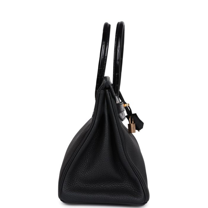 Handmade Bag HB 30 Black Shiny Niloticus Crocodile and Togo Touch Rose Gold Hardware - 图片 3