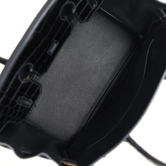 Handmade Bag HB 30 Black Shiny Niloticus Crocodile and Togo Touch Rose Gold Hardware - 图片 7