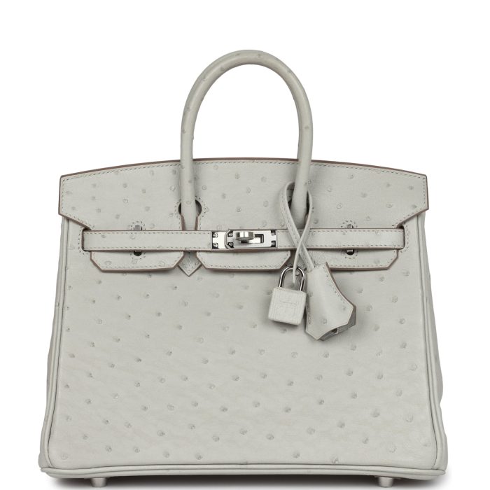 Handmade Bag HB 25 Gris Perle Ostrich Palladium Hardware