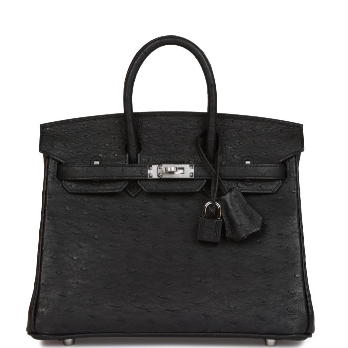 Handmade Bag HB 25 Black Ostrich Palladium Hardware