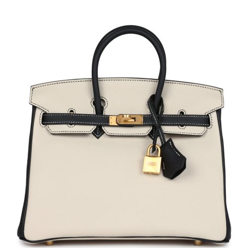 Handmade Bag HSOB(HSS) 25 Craie and Black Togo Brushed Gold Hardware