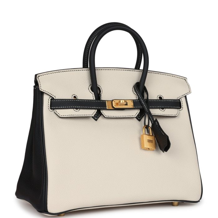 Handmade Bag HSOB(HSS) 25 Craie and Black Togo Brushed Gold Hardware - 图片 2