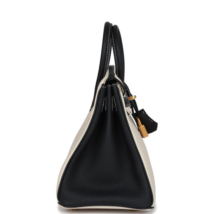Handmade Bag HSOB(HSS) 25 Craie and Black Togo Brushed Gold Hardware - 图片 3