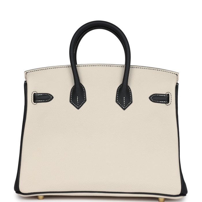 Handmade Bag HSOB(HSS) 25 Craie and Black Togo Brushed Gold Hardware - 图片 4