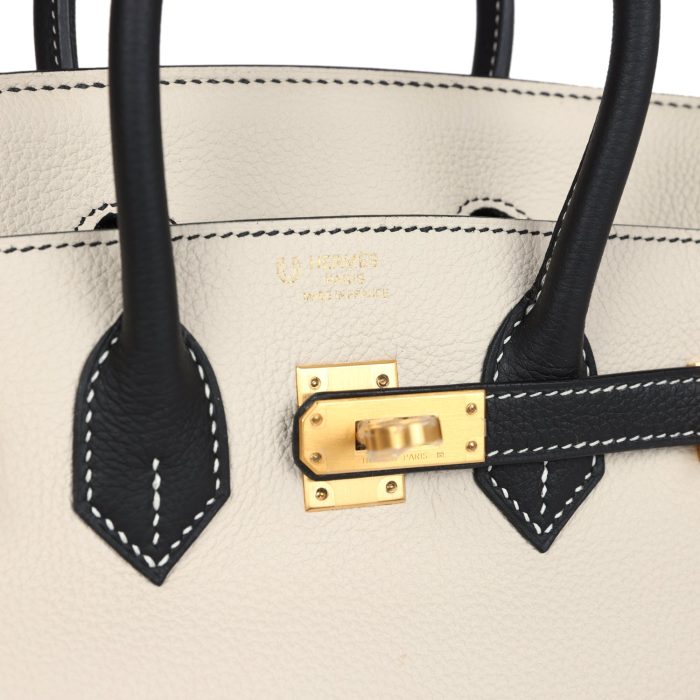Handmade Bag HSOB(HSS) 25 Craie and Black Togo Brushed Gold Hardware - 图片 6