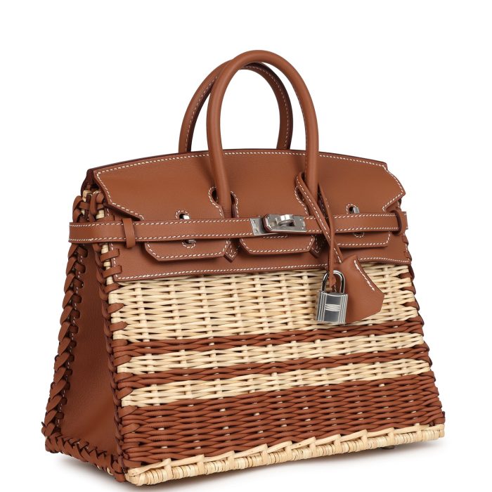 Handmade Bag HPB 25 Gold Swift and Stripe Wicker Palladium Hardware - 图片 2