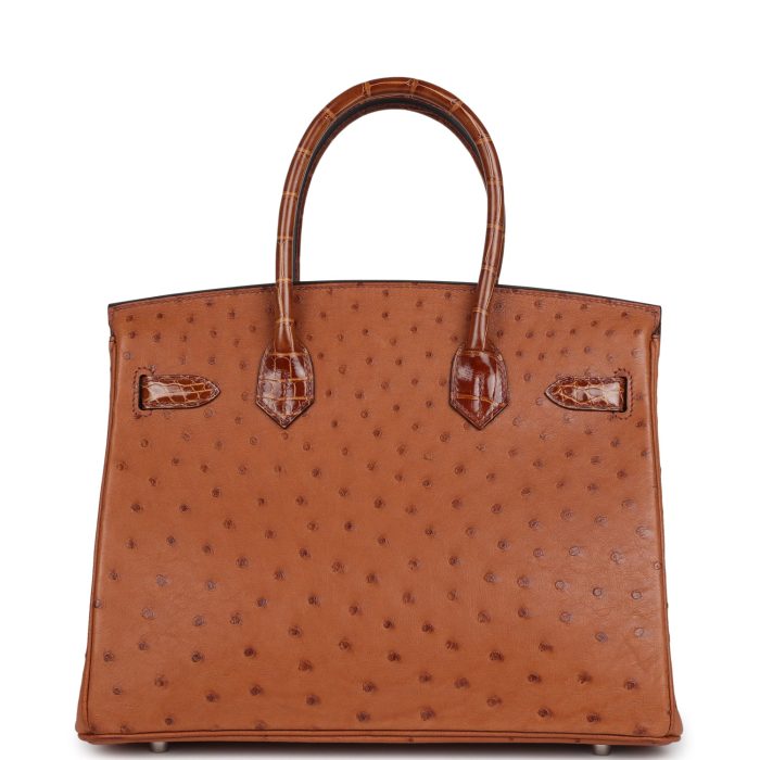 Handmade Bag HB 30 Miel Shiny Alligator and Cognac Ostrich Touch Palladium Hardware - 图片 4