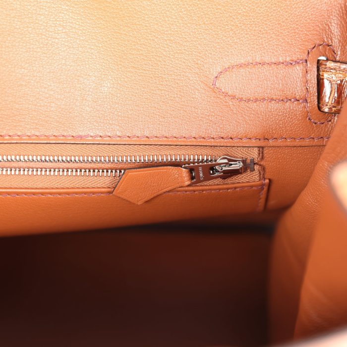 Handmade Bag HB 30 Miel Shiny Alligator and Cognac Ostrich Touch Palladium Hardware - 图片 8