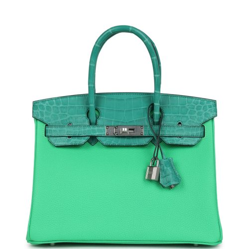 Handmade Bag HB 30 Vert Comics Togo and Vert Jade Niloticus Crocodile Touch Palladium