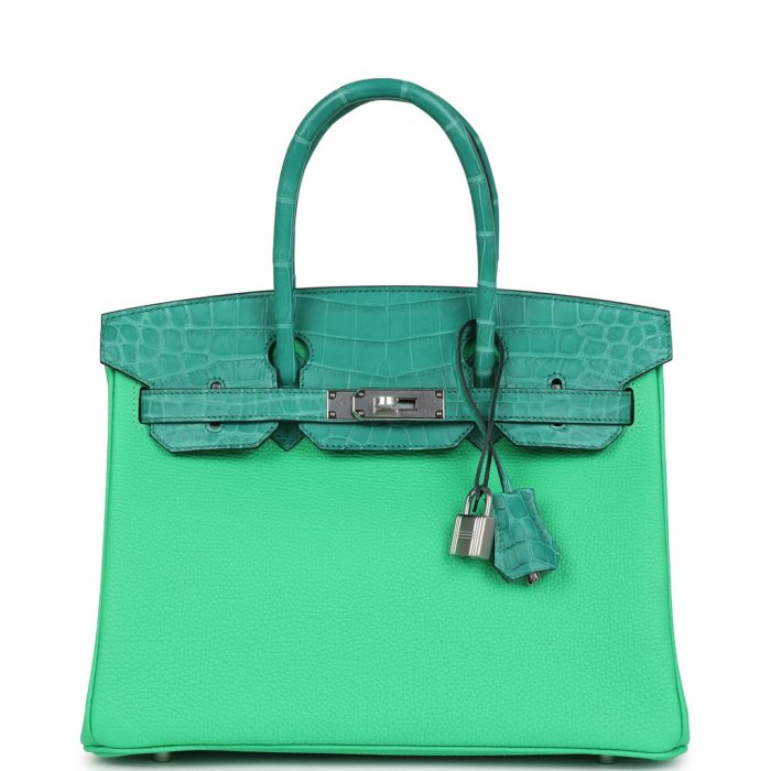 Handmade Bag HB 30 Vert Comics Togo and Vert Jade Niloticus Crocodile Touch Palladium