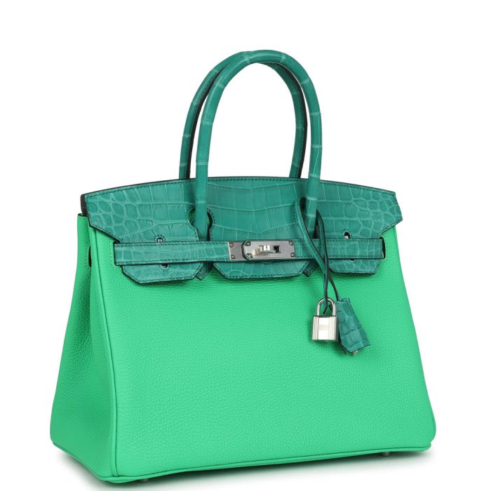 Handmade Bag HB 30 Vert Comics Togo and Vert Jade Niloticus Crocodile Touch Palladium - 图片 2