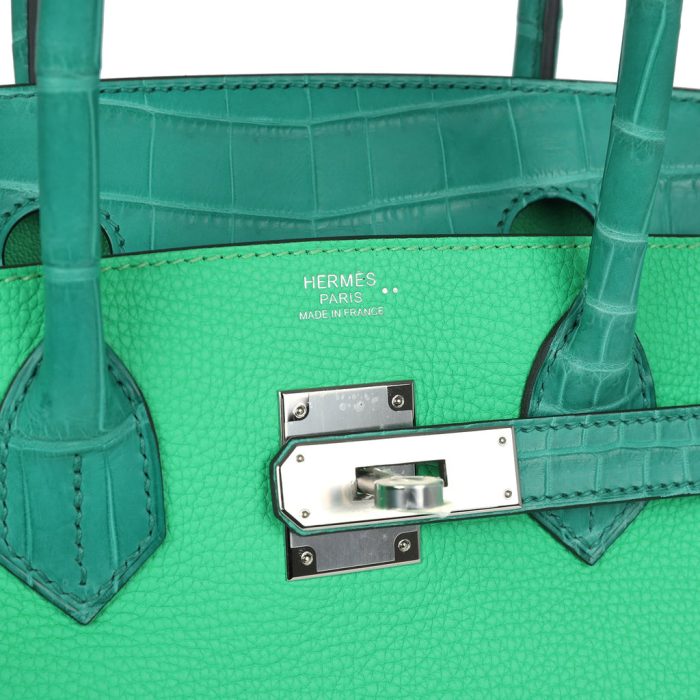 Handmade Bag HB 30 Vert Comics Togo and Vert Jade Niloticus Crocodile Touch Palladium - 图片 6